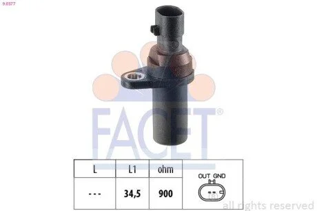 Датчик коленвала Fiat DOBLO,LINEA, 500, BRAVA, BRAVO, GRANDE PUNTO 1.2-1.4LPG 99- FACET 9.0377 (фото 1)