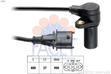 Датчик колінвалу Fiat PUNTO,BRAVA,BRAVO/Lancia KAPPA 1.9D/2.4D 96- FACET 9.0631 (фото 1)