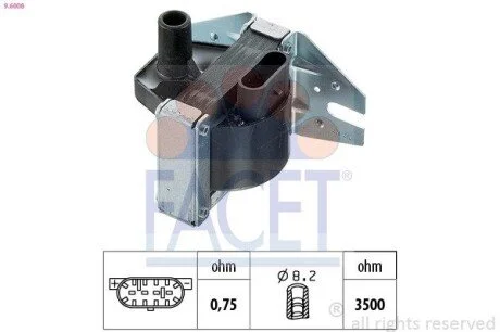 Котушка запалювання Fiat/Alfa/Lancia ZS244 Beru FACET 96008