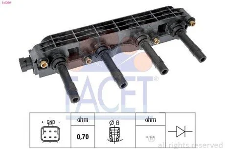 Катушка зажигания Astra G/Combo/Vectra B/C /Zafira A 1.6 95- FACET 9.6299