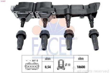 Котушка запалювання Citroen Berlingo/ Peugeot 206/307/Partner 1.6 00- FACET 9.6307