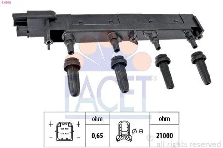 Котушка запалення Citroen C5/Jumpy/ Peugeot 206/307/407 1.8/2.0 99- FACET 9.6308