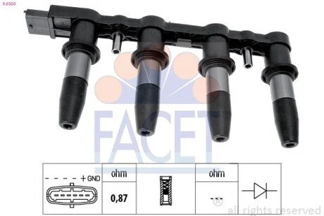 Катушка зажигания Astra 00-10/Vectra 06-/Insignia 08- 1.6/1.8 FACET 9.6350
