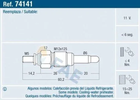 Свіча розжарювання FAE 74141