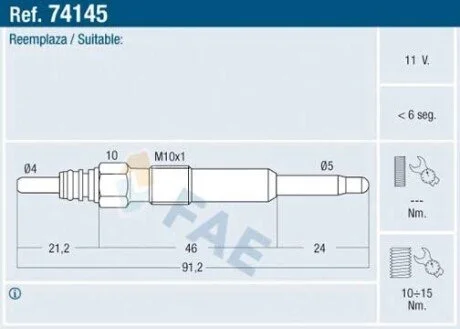 Свіча розжарювання FAE 74145
