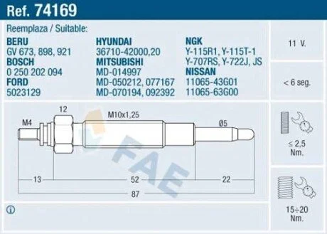 Свічка розжарювання FAE 74169