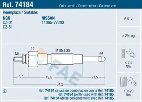 Свічка розжарювання FAE 74184