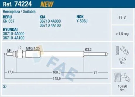 Свічка розжарювання FAE 74224