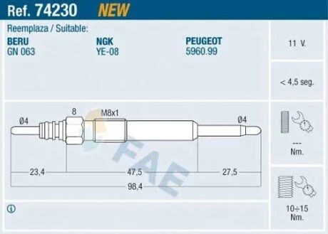Свіча розжарювання FAE 74230