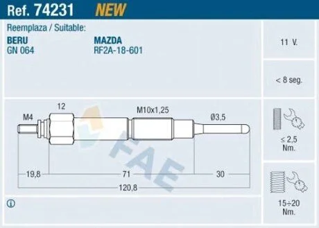 Свічка розжарювання FAE 74231