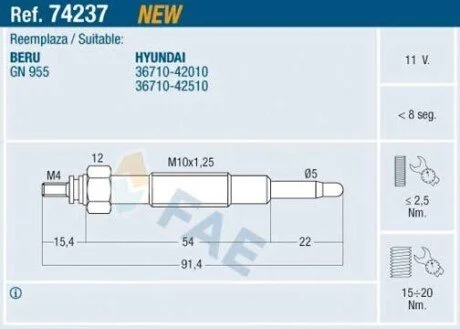 Свічка розжарювання FAE 74237