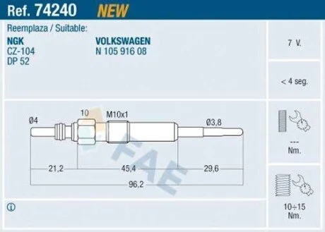 Свічка розжарювання FAE 74240
