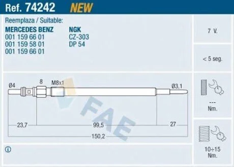 Свічка розжарювання FAE 74242