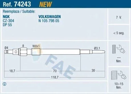 Свічка розжарювання FAE 74243