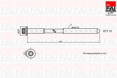 К-кт болтів ГБЦ Fiat Punto 1.3D Multijet 09-/Opel Astra H/J 1.3CDTi 10- FAI B1321