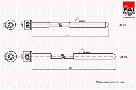 Набір болтів головки цилідрів FAI B1625