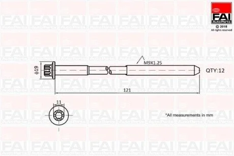 Болт ГБЦ к-кт OPEL ASTRA 1.4 09-20, INSIGNIA 1.4 11-17, ZAFIRA 1.4 11- CHEVROLET CRUZE 1.4 11- FAI B1630