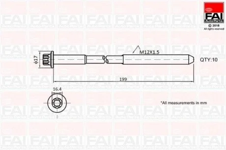 BMW К-кт болтов ГБЦ М12*1,5 мм E81, E87, 120d xDrive, TOYOTA, MINI FAI B1756 (фото 1)