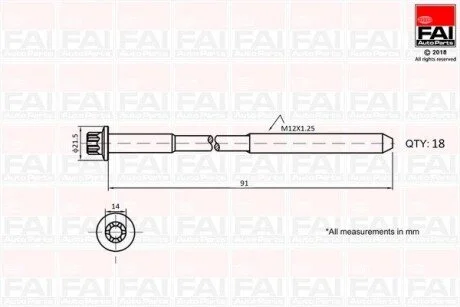 Болты ГБЦ комплект 18шт 4D56 L200/MPS FAI B2101
