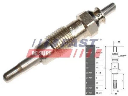 Свеча накаливания Fiat/Ford/Opel/Peugeot/Renault Master 2, FAST FT82722