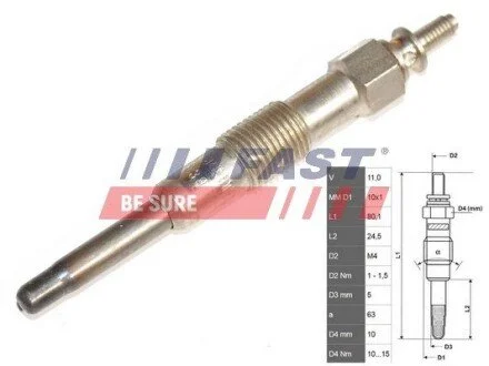 Свеча накаливания Peugeot Expert/Partner 1.9D 98-07/Citroen Berlingo 1.9D 98-08 FAST FT82727