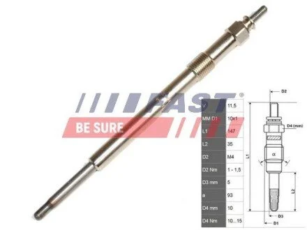 Свічка розжарювання Ford Mondeo/Transit 2.0-2.4DI,Tdci,Tde FAST FT82736