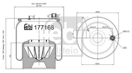 Пневмоподушка MERCEDES ACTROS MERCEDES ACTROS MP4 / MP5, ANTOS, AROCS 07.11- FEBI BILSTEIN 177168