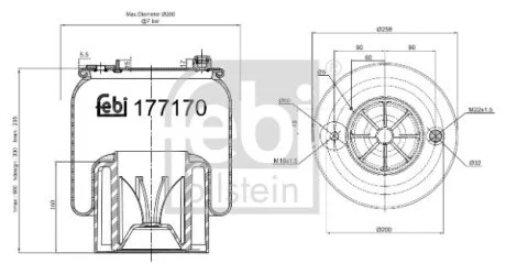 Пневмоподушка (пластикова) MERCEDES ACTROS MP4 MERCEDES ACTROS MP4 / MP5, ANTOS, AROCS 07.11- FEBI BILSTEIN 177170
