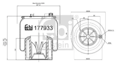 Пневмоподушка MERCEDES ACTROS MP4 / MP5, ANTOS, AROCS 07.11- FEBI BILSTEIN 177933