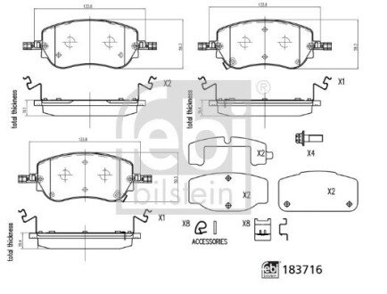 FEBI Колодки гальмівні передн. TIPO универсал (356_, 357_) 1.6 FEBI BILSTEIN 183716 (фото 1)