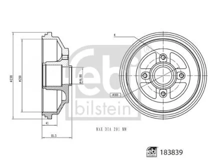 Гальмівний барабан задн SUZUKI SPLASH, SWIFT III 1.0-1.5 02.05- FEBI BILSTEIN 183839 (фото 1)