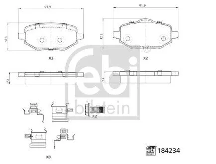 Колодки гальмівні (задні) Citroen C4 20-/Peugeot 2008/208/Opel Corsa F 19-/Mokka 20- FEBI BILSTEIN 184234