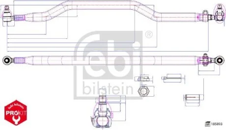 Рульова тяга поперечна (L-1485мм) IVECO EUROTRAKKER, TRAKKER I 01.93-12.12 FEBI BILSTEIN 185893