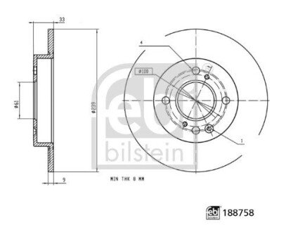 Диск гальмівний HONDA FEBI BILSTEIN 188758 (фото 1)