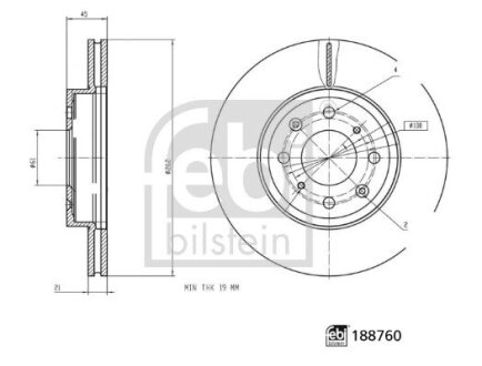 Диск гальмівний передн Лів/Прав HONDA JAZZ V 1.5H 02.20- FEBI BILSTEIN 188760