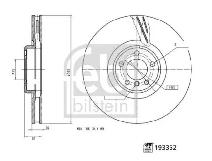 Диск гальмівний передн Прав BMW X5 (E70), X5 (F15, F85), X6 (E71, E72), X6 (F16, F86) 2.0-4.4 10.06-07.19 FEBI BILSTEIN 193352