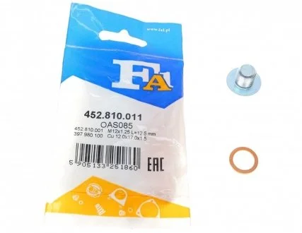 Пробка масляного поддона M12x1.25L=12,5(Fischer) Fischer Automotive One (FA1) 452.810.011 (фото 1)