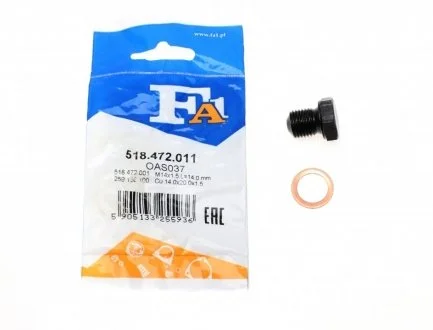 Пробка масляного поддона M14x1.5 L=14.4(Fischer) Fischer Automotive One (FA1) 518.472.011 (фото 1)