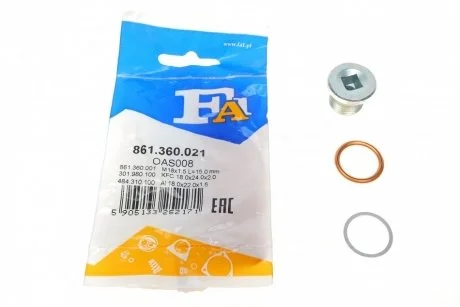 Пробка масляного поддона M18x1.5 L=15 (Fischer) Fischer Automotive One (FA1) 861.360.021 (фото 1)