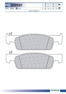 KLOCKI HAMULCOWE PRZOD DACIA LOGAN 12> SANDERO RENAULT CLIO IV 12> KPL FOMAR FO250581 (фото 1)