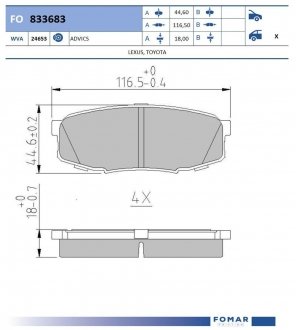 KLOCKI HAMULCOWE TOYOTA LAND 17.4MM WVA24653 KPL FOMAR FO833683