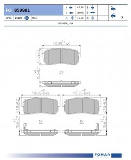 KLOCKI HAMULCOWE HYUNDAI H-1 2.5 CRDI SZT FOMAR FO859881