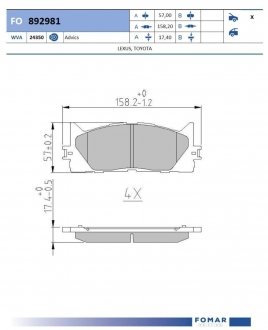 KLOCKI HAMULCOWE TOYOTA CAMRY 17.6MM WVA24350 KPL FOMAR FO892981