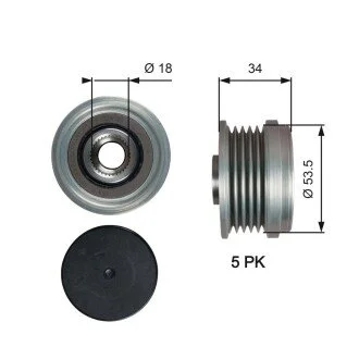 Шків генератора CHEVROLET CRUZE, ORLANDO, OPEL ASTRA J, ASTRA J GTC, CASCADA, CORSA D, CORSA D/HATCHBACK, CORSA E, INSIGNIA A, MERIVA B 1.2-1.6 09.09- Gates OAP7202 (фото 1)