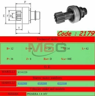 Бендикс стартера GHIBAUDI MARIO 2179