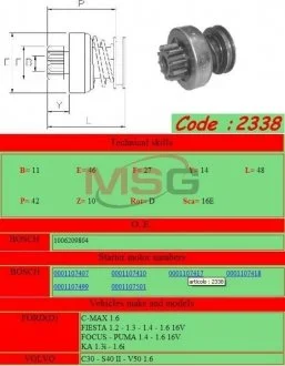 Бендикс стартера GHIBAUDI MARIO 2338