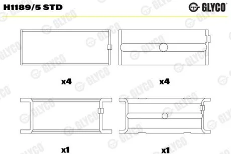 Вкладиші колінчастого валу (STD) LAND ROVER 110/127, 88/109 MK III, 90 I, DEFENDER, DISCOVERY I, DISCOVERY II, RANGE ROVER I, ROVER 2000-3500 3.5-4.3 07.70-06.04 Glyco H11895STD
