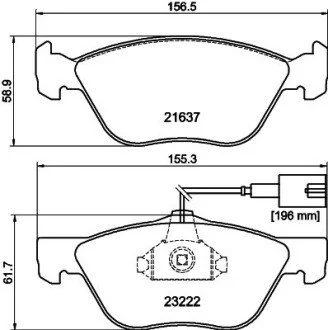 Гальмівні колодки, дискове гальмо (набір) HELLA 8DB355008611