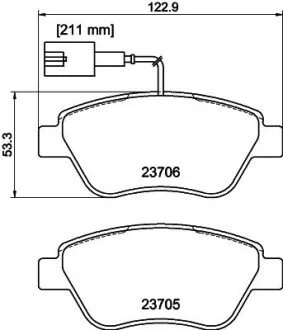 Гальмівні колодки, дискове гальмо (набір) HELLA 8DB355016071