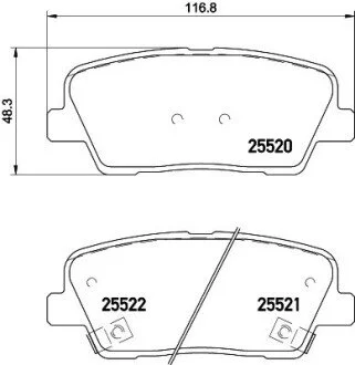 Гальмівні колодки дискові зад.Hyundai Santa Fe 2.2 CRDi 12- HELLA 8DB 355 020-101